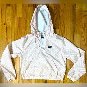 WOMEN'S VAN PINK & WHITE CHECKERED HALF ZIP HOODIE CROPPED WINDBREAKER Sz L